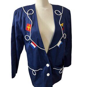 Vintage Blazer Eighties Navy Blue Sz 12 (Large) Embellished Flag Blazer by Ali M